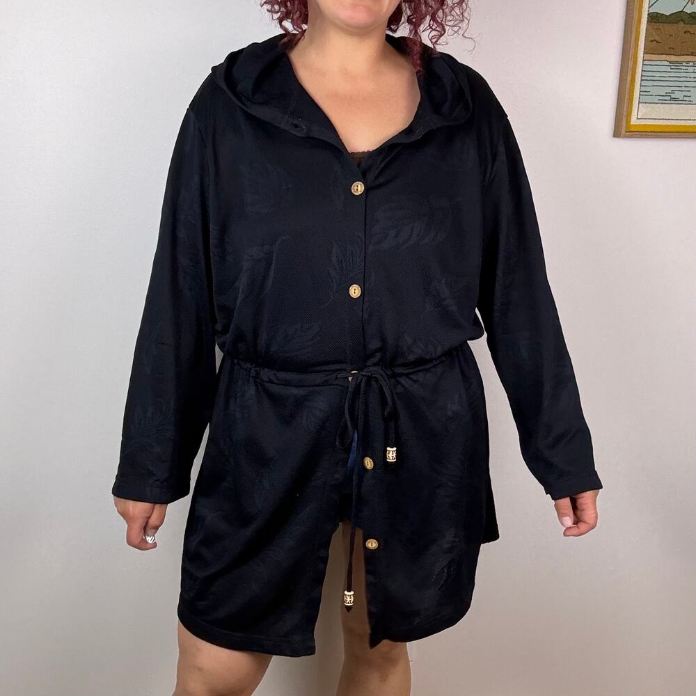 Black long sleeve Sonoma button up hooded coverup size XXL